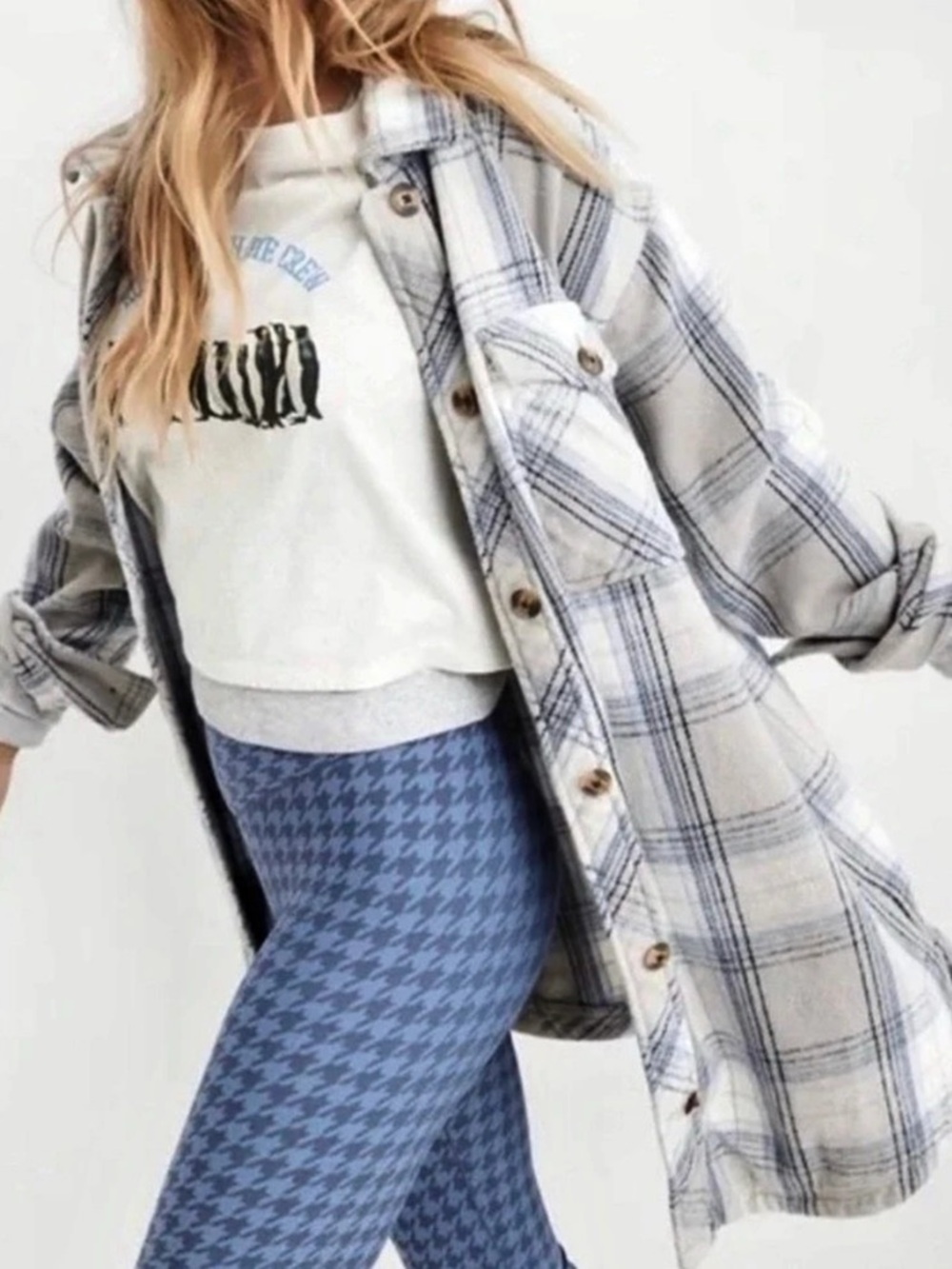 aerie Oversized Plaid Shacket Gray & Blue XL